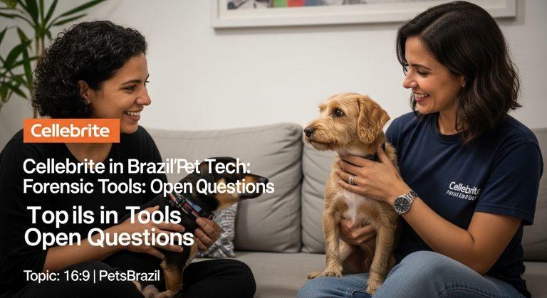 Illustration of Brazil map with pet-tracking icons and digital data streams, representing Cellebrite-forensics context i