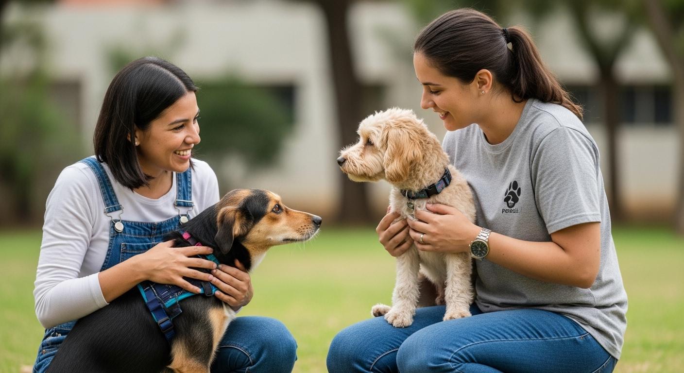 Dog and cat indoors with a forecast app, illustrating weather impacts on pet care in Brazil.