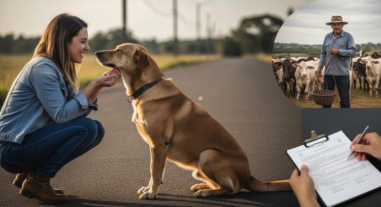 Editorial montage illustrating Brazil pet policy debate on dog ownership and livestock