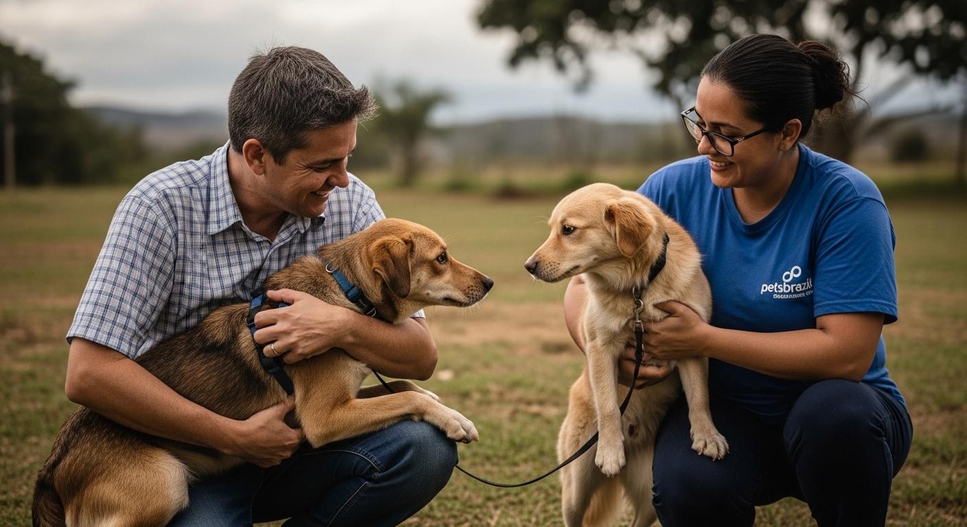 Volunteers at a Brazilian animal shelter care for dogs in kennels, emblematic of local rescue work.